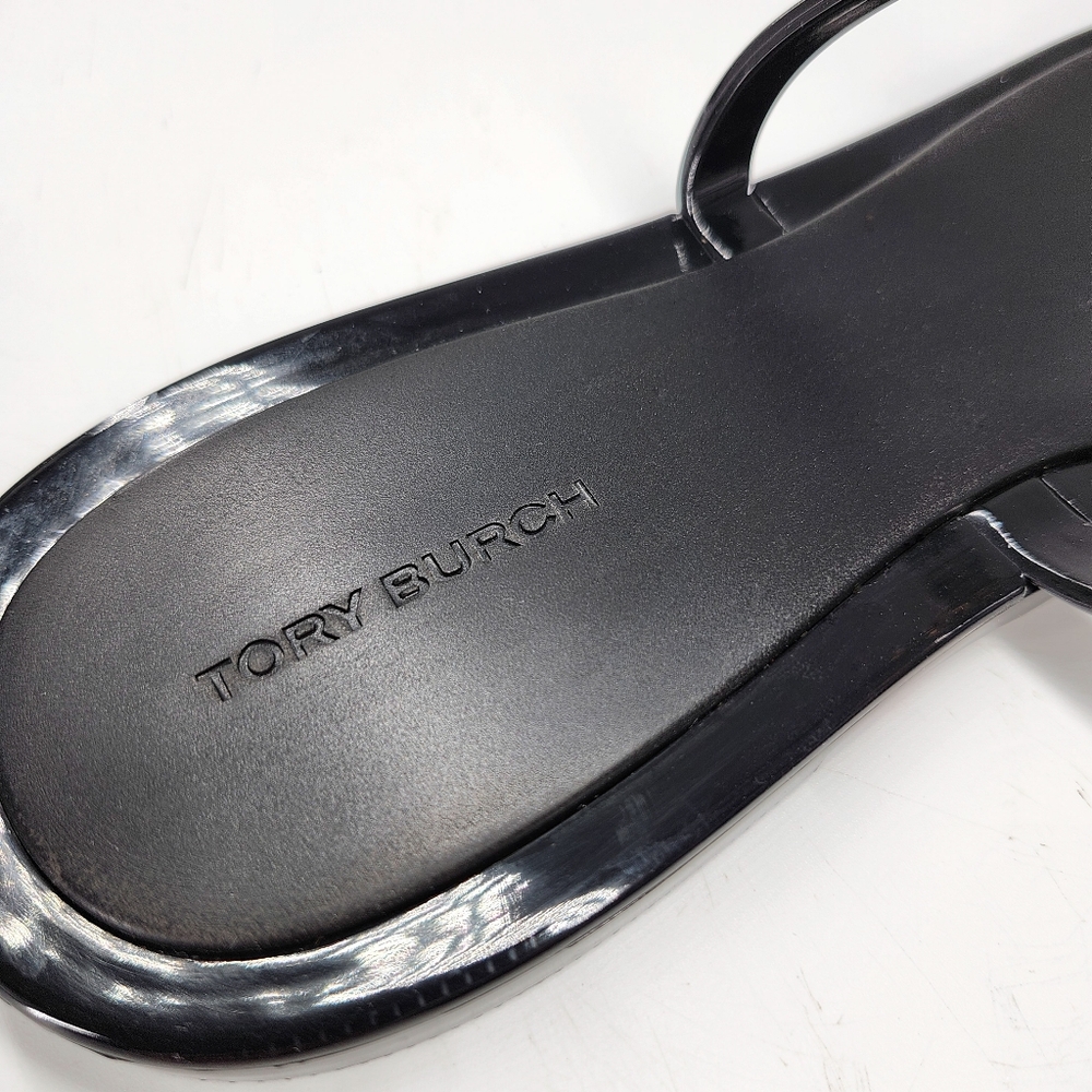 Tory Burch Roxanne Black Jelly Gold Double T Logo T-Strap Slide-On Thong Sandals - Picture 7 of 9